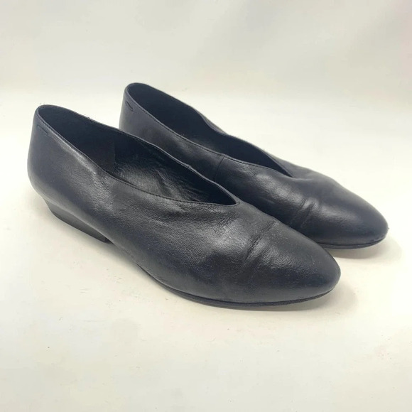 Eileen Fisher Black Leather Pointed Toe Ballet Wedge‎ Flats Size US 7.5 - Picture 1 of 12